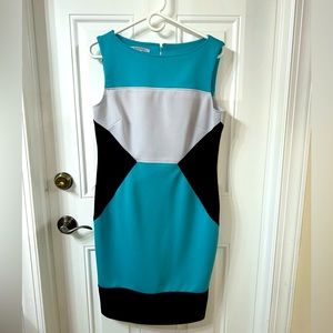 Maggy London Black White and Blue Sleeveless Dress Size 10